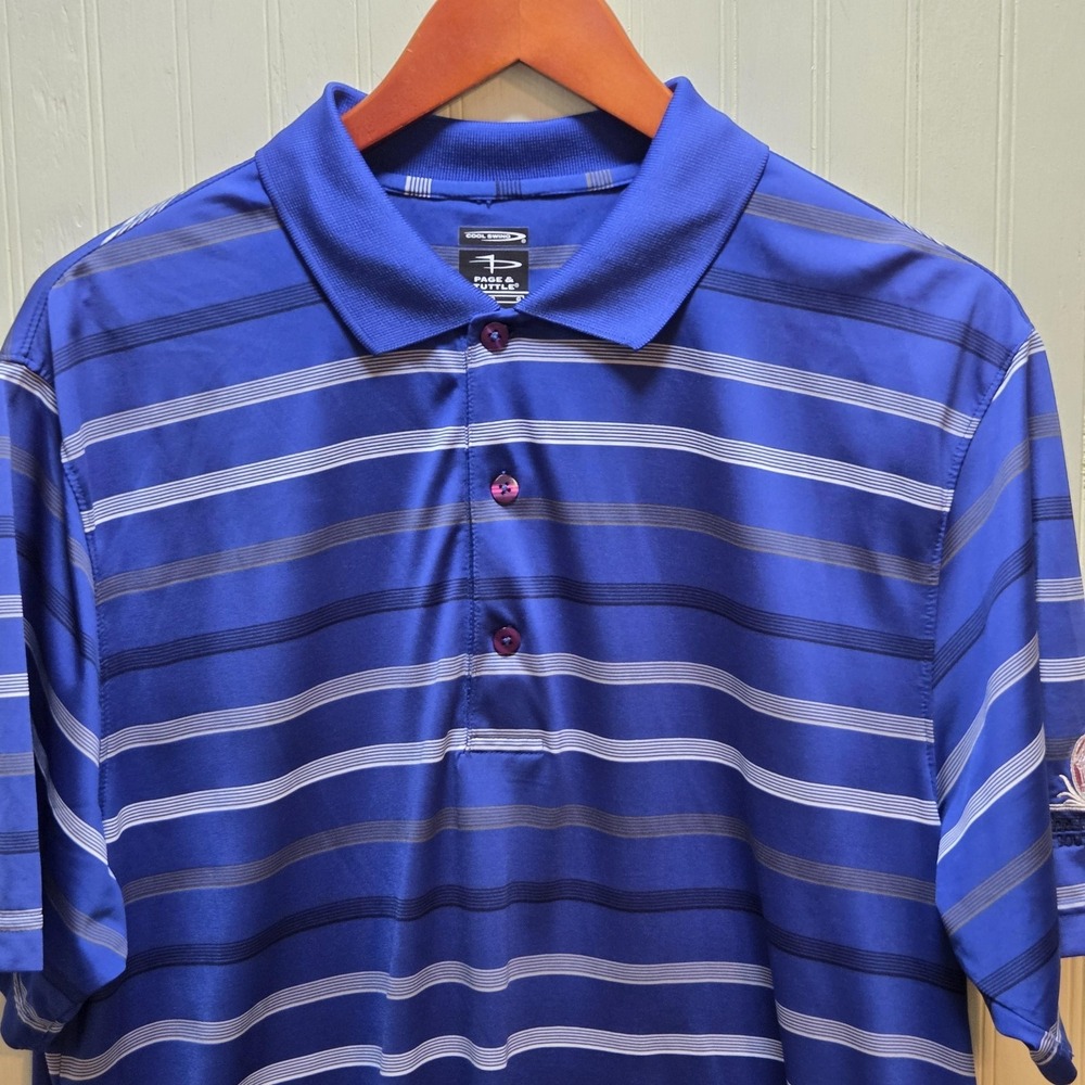 Page‎ & Tuttle Polo Shirt Mens Large Blue Stripe Cool Swing Golf South Hampton